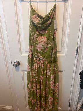Petal & Pup Olive Green Floral Slip Dress with Pink Roses